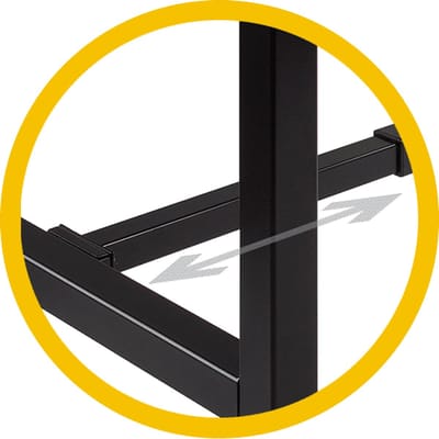 Domino Basic statafel, 180 x 80 cm., vaste hoogte 110 cm., uitgevoerd met versterkt H-onderstel met 50/50 mm. vierkante buispoten met steldoppen, onderstel staal aluminium RAL 9006, blad 25 mm. melamine havana/ kersen licht