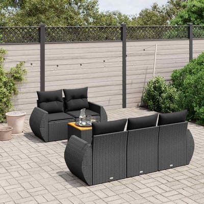 vidaXL - 6-delige - Loungeset - met - kussens - poly - rattan - zwart