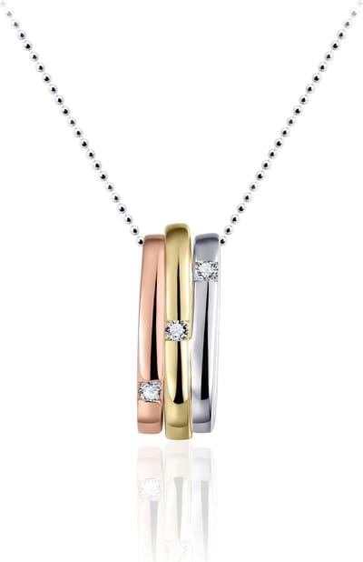 Gisser Jewels - Hanger excl. Collier - Fantasie met 3x Zirkonia - 17.5mm x 7mm - Tri-color Verguld Zilver 925 - P051T - Sieraad - Dames - 925 Zilver