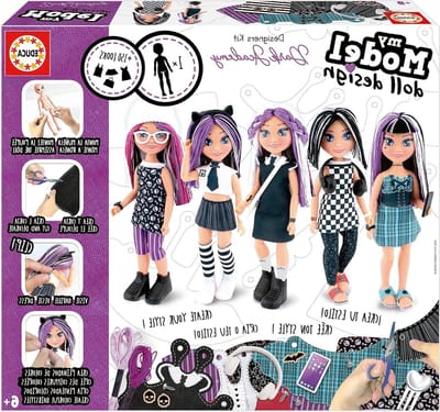 Poppen Ontwerpset - Mode Knutselen - Unieke Looks Creëren - Stof Zonder Naald - 1 Pop - Donkere Stijl