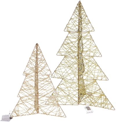 Countryfield lichtbomen - 2x st - 3D - 49 en 76 cm - goud - metaal - led verlichting - kerstbomen