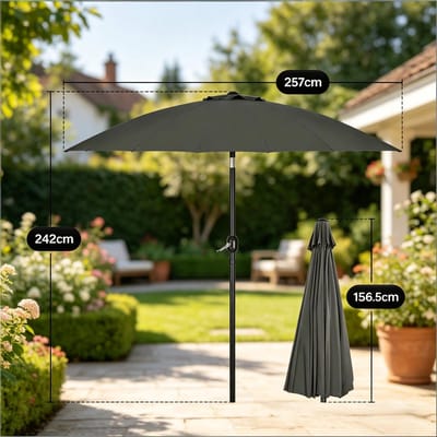 MIVRAY Tuinsonnenscherm Met Verstelbare Kanteling 257 Cm Polyester Donkergrijs Voor Terras En Zwembad