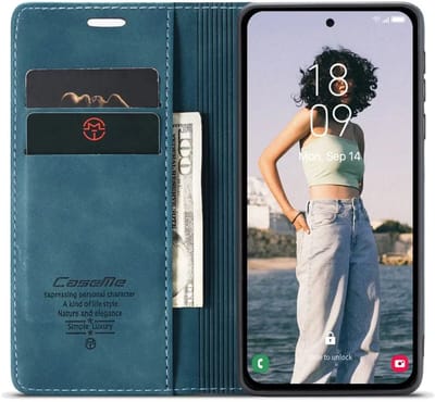 CaseMe 013 Hoesje Geschikt voor Samsung Galaxy A56 - Book Case met Standaard - Portemonnee Beschermhoes - Pasjeshouder voor Twee Pasjes - Blauw