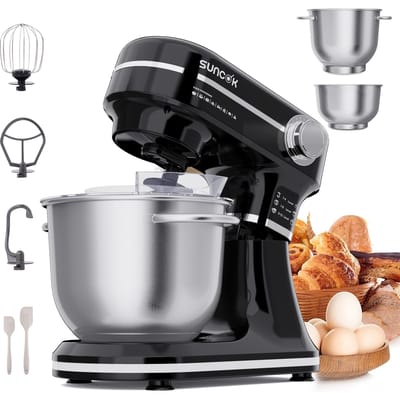 Staande Mixer, 1500W, Twee RVS Mengkommen (4,5L en 5,5L), Multifunctionele Deeghaak, 12 Snelheidsstanden, 3 Accessoires Inbegrepen, Ideaal voor Thuisbakken
