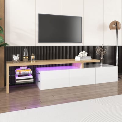 REDOM - TV-meubel - MDF - hoogglans afwerking - 197.5 L x 39 B x 42H(cm) + Natural+White