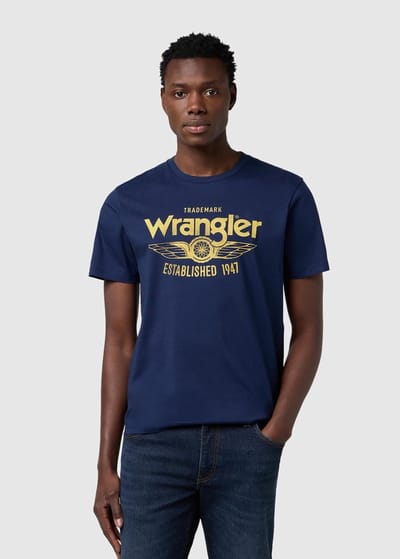 Wrangler Americana Tee Navy Blue Size: L | Printed T-Shirts Outlet | Heren | Blauw