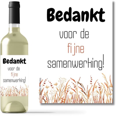 Wijnetiket "Bedankt voor de Fijne Samenwerking" – Perfect Bedankje voor Collega's, Klanten en Zakenpartners