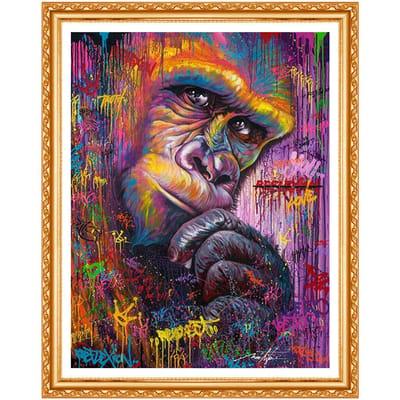 Rond complet, broderie de diamant, singe, peinture de décoration murale, bricolage, 5D, collé, Animal en diamant, point de croix 20X30CM black
