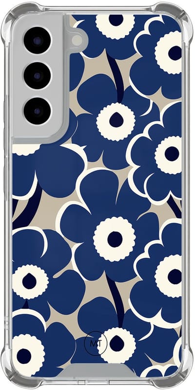 Hoesje (shockproof) geschikt voor Samsung Galaxy S22 - Abstract bloom - Extra sterke case - TPU/polycarbonaat - Bloemen - Blauw, Transparant