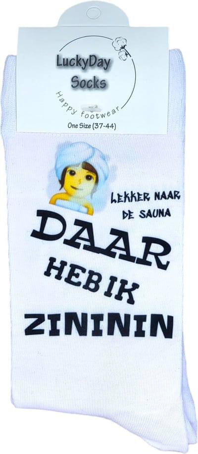 Zininin - Sauna Sokken - Welness cadeau - Verjaardags cadeau vrouw - Ontspanning voor vrouw - Gezondheid - Witte sokken met tekst - - grappige sokken - leuke dames sokken - Sokken waar je vrolijk van wordt - Maat 37-44