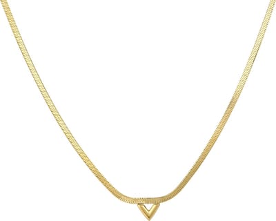 Michelle Bijou - Damesketting - Platte schakel - V hanger - Goud