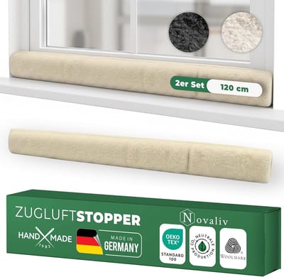 Tochtstrip voor ramen 120cm natuurlijke scheerwol  houdt tocht en kou tegen, dempt geluid/stof/licht, antislip, geen boren nodig; voor vensterbanken/kozijnen, dicht kieren af, binnen, set van 2
