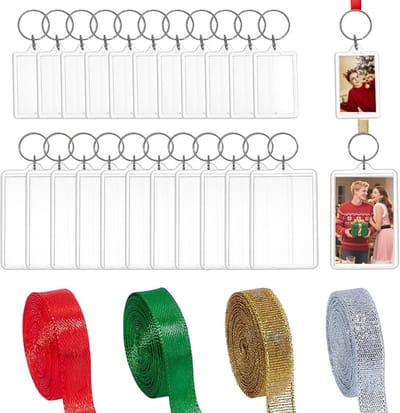 Dailygoods- Fotolijsten Set van 24 Stuks - 2 Maten - Rechthoekige Fotolijsten - Glitter Linten - Decoratie voor Kerstboom - DIY Cadeau - Foto Ornamenten