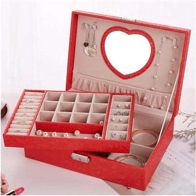 Sieradendoos - Opbergdoos Juwelen - Sieraden Organiseren - Hartvormige Spiegel - 26 cm - Roze