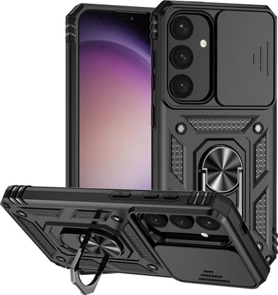 Coverup Hoesje - Geschikt voor Samsung Galaxy S24 Hoesje - Coverup Armor Ring Kickstand Back Cover met Camera Shield - Zwart