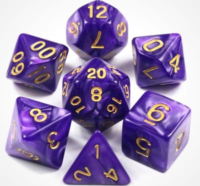KELERINO. Dobbelstenen voor Dungeons & Dragons - Polydice - Marmer - 7 Delige Set - Paars / Goud