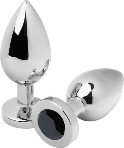 Metalhard - Buttplug - Zilver Met Zwarte Nep-diamant - 7.62x3.3cm