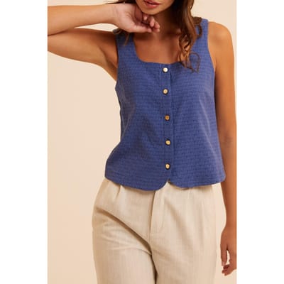 ICode Blue Decorative Jacquard Buttoned Top Sapphire Blue Größe: L | Blusen Outlet | Damen | Blau