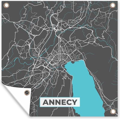 Tuin poster Plattegrond - Annecy - Kaart - Stadskaart - Frankrijk - 200x200 cm - Tuindoek