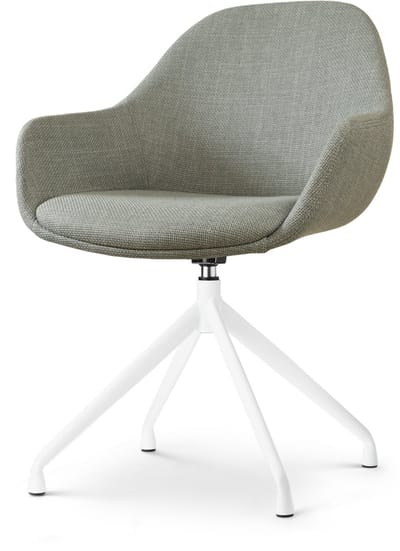 Nolon Nola-Mae Eetkamerstoel Draaibaar Saliegroen - met Armleuning - Stof - Wit Onderstel - Design - Scandinavisch - Comfortabel