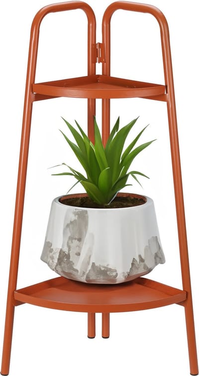 Pro Garden Plantenrek/plantentafel 2 laags - terracotta - metaal - 26 x 26 x 70 cm - inklapbaar - verhoger bloempotten