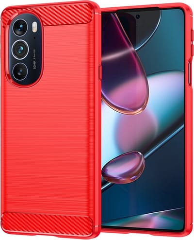 MobyDefend Hoesje - Geschikt voor Motorola Edge 30 Pro - TPU Backcover - Geborstelde Metaal & Carbon-Look - Rood