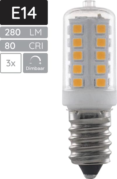 SPL E14 LED Lamp 3W Dimbaar - Warm Wit - 280lm - LED Buislamp T16 - 3 Stuks