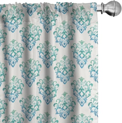 ABAKUHAUS Oriëntaalse gordijnen – damast 2x75x175 cm – diepblauw en zeeschuimkleur