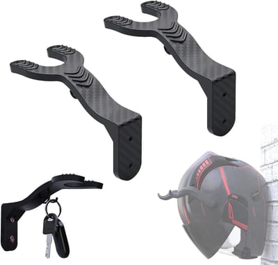 Aurixi® Helmhouder - Helm Houder - Helm Kapstok – 2 Pack - Helm Standaard - Motorhelm Steun – Wandsteun Ophangsysteem - Met Haakje voor Jas Of Sleutel - Zwart - ‎22cm x 17cm x 7cm
