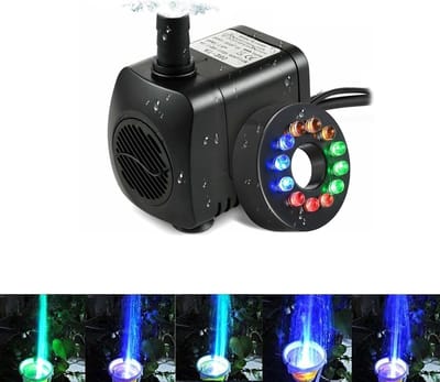 Krachtige onderwaterpomp voor vijver met 12 LED-lampen, ideaal voor fonteinen en tuinen, 15W EU plug
