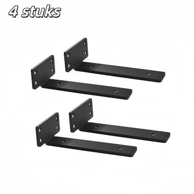 4 stuks - Plankbeugels - Stalen zwevende plankbeugels - Verborgen L-vormige beugels - Geschikt voor zwevende houten planken - 40*150 mm - Zwart