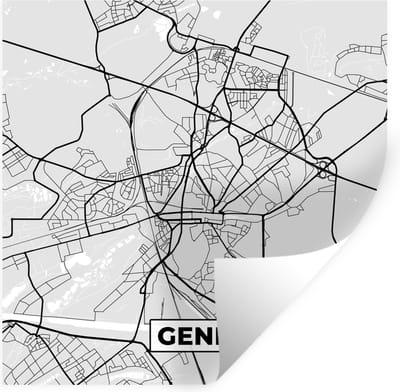 Muurstickers - Sticker Folie - België – Genk – Stadskaart – Kaart – Zwart Wit – Plattegrond - 100x100 cm - Plakfolie - Muurstickers Kinderkamer - Zelfklevend Behang XXL - Zelfklevend behangpapier - Stickerfolie