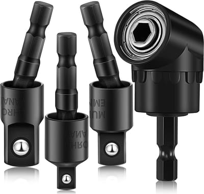 Angle Drill Adapter 4-in-1 Impact Drill Extension 360° Rotatable 1/4 3/8 1/2 Inch Impact Wrench Adapter Set 105° Angle Screwdriver Drill