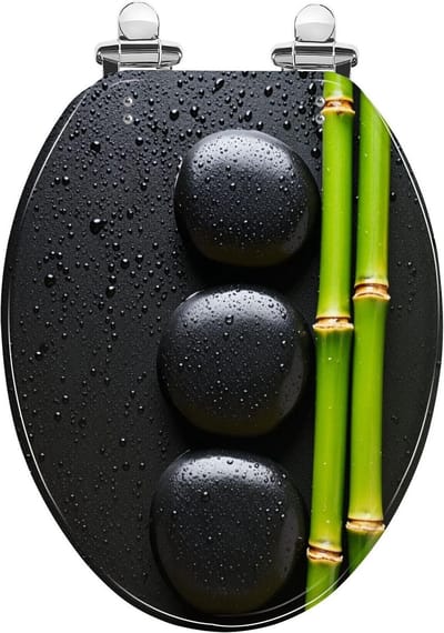 Lange wc-bril - Toiletbril Hars - Badkamer Verbeteren - Stille Sluiting - 40-47 cm - Zwart Patroon
