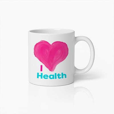 “I Love Health” Witte Mok – Roze Hart Gezondheid & Fitness Motivatie Ontwerp – 330 ml Keramische Koffiemok