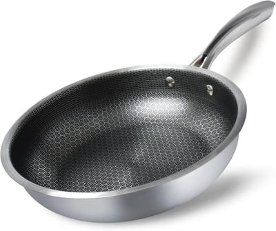 Roestvrijstalen koekenpan - Koekenpan - Alle kookplaten - Duurzame handgrepen - 23 cm - Zilver