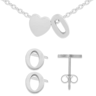 Initiaal Armband & Oorbellen set met Letter O Zilverkleurig - Stainless Steel - Met letter & Hartje! - 2x Sieraden Cadeau - Pax Amare