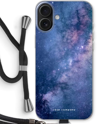 Case Company® - Hoesje met koord geschikt voor iPhone 16 Plus hoesje met Koord - Nebula - Telefoonhoesje met Zwart Koord - Bescherming aan alle Kanten en Over de Schermrand