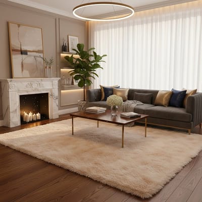 Happyment Zacht fluffy vloerkleed - Wasbaar - Hoogpolig tapijt - woonkamer, slaapkamer, kinderkamer - Licht beige - 160x230cm