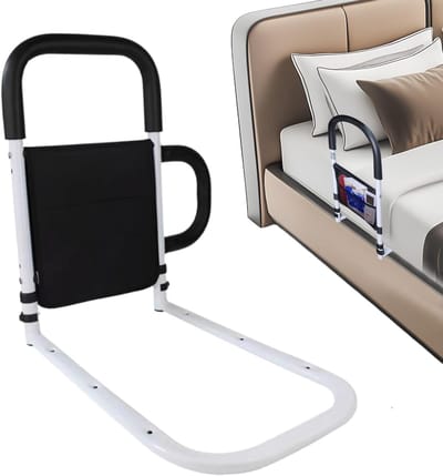 Bedleuning Voor Senioren - Bedstok Hulpbeugel - Veilig Opstaan - Met Opbergzak - 32cm Breed - Zwart