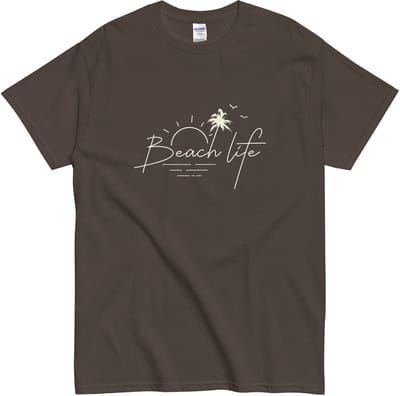 Beach Life T Shirt Dames en Heren - Minimalistisch Design Strand Leven - Bruin - S