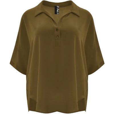 Blouse met puntkraag in crêpe dames Mat Fashion Airwashed