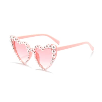 Dailygoods- Hartbril 100% UV-bescherming - Retro Zonnebril - Parels Montuur - Zomerfeest - Outdoor Activiteiten - Roze Kunststof