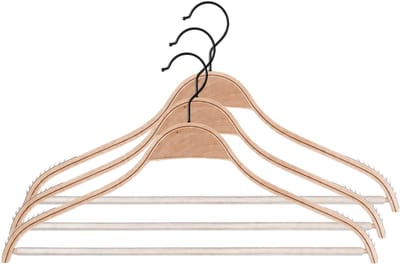 KADAX Houten kleerhanger met ingekerfde schouders, broekstang, ruimtebesparende garderobehanger voor broeken, rok, overhemd, pak, antislip, 360 graden draaibare metalen haak (3)