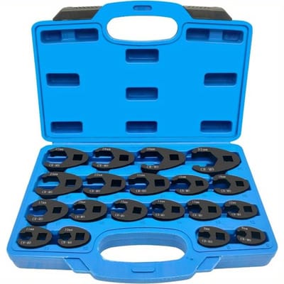 Crowfoot Sleutel Set - 19 Delige Flare Nut Sleutelset - Geschikt Voor 3/8 En 1/2 Inch Ratels - Stalen Constructie - Metrische Maten 8-32mm - Voor Auto En Onderhoud