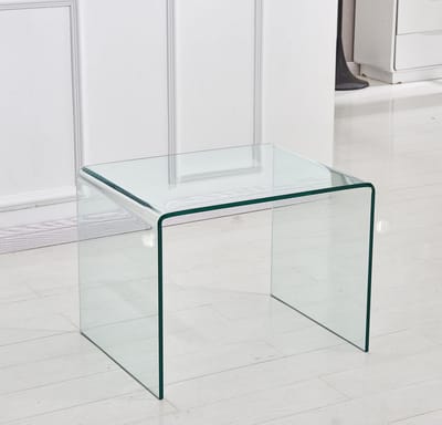 DESMIU Glazen Bijzettafel - Transparant Gebogen Design - Voor Woonkamer, Eetkamer, Kantoor En Buiten - Gehard Glas - 50x40x45 Cm - Helder