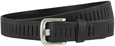 Landley Leren Geperforeerde Gleufjes Riem Smal - Breedte 3 cm - Dames en Heren - Echt Leer - Zwart - Lengte totaal 110 cm / Riemmaat 95
