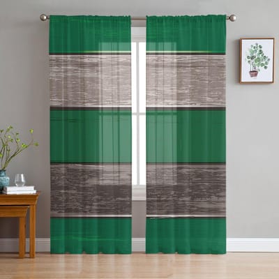 Vintage Boerderij Houtnerf Bosgroen Transparante Gordijnen voor Woonkamer Decoratie Raamgordijnen Keuken Tule Voile Gordijnen W135 x H115cm x1 blue