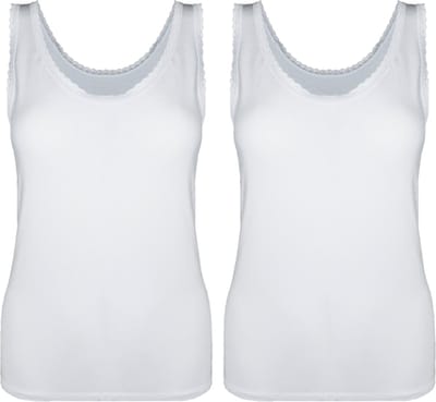Dames Onderhemd met Kant - 2-Pack - Bamboe Viscose - Wit - Maat 2XL/3XL | Zijdezacht, Ademend en Perfecte Pasvorm