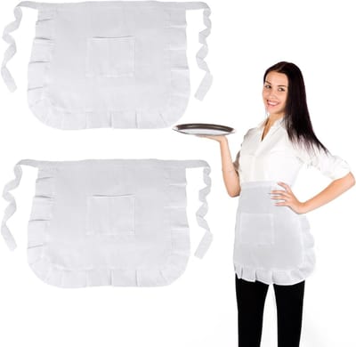 Verstelbare Witte Taille Schort Set van 2 met 1 Pocket, Ideaal voor Koken, Schoonmaken en Schilderen, Geschikt voor Vrouwen en Meisjes, 52 x 41.5cm